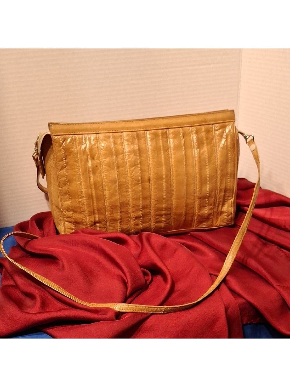 Eelskin Vintage Tan Crossbody Shoulder Clutch Bag Removable Strap 10x6